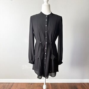 Haute Hippie Black Silver Button Front Drawstring Waist‎ Tunic Dress Size Small